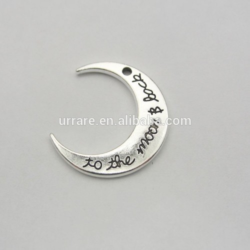 Antic Silver Engraved To the moon and back Moon Shape Alloy Charm Pendant for Moon and Star Jewelry Necklace