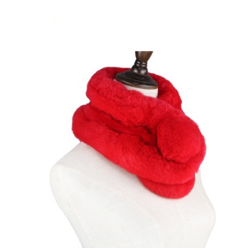 Real Rex Rabbit Fur Neck Collar Scarves Women Winter Hand Knit Rex Rabbit Fur Scarf Warm Fluffy Natural Fur Pompoms Ring Muffle