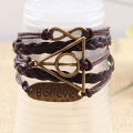 Baru percaya vintage segitiga Harry Potter Infinity gelang logam bagian asli coklat warna DIY gelang Grosir