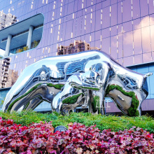 Outdoor modern mirror polished metal stainless steel panda bear sculpture