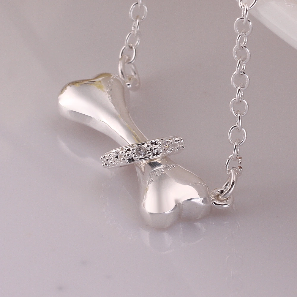 High Quality Pure Fashion Cute Beautiful Bone Pendant Simple Silver Jewelry Necklace