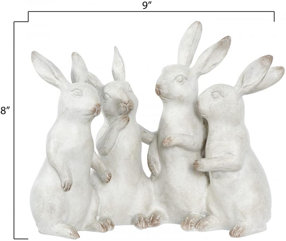 Angka Kuartet Polyresin Bunny Whitewashed