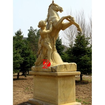 outdoor decoration horse and woman marble sculpture