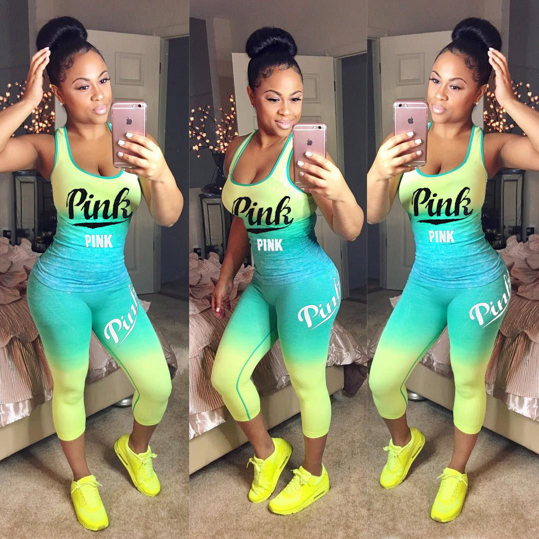Wholesale Fashion Bodycon Women Sport Clothing Multicolor Printed Sports Outfits Two Piece Sets
