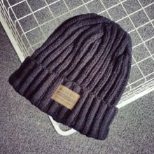 Custom Leather Label Knitted Beanie Hat