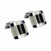 Stainless Steel Cufflinks with White Opals and Onyx, Concise and Fashionable
