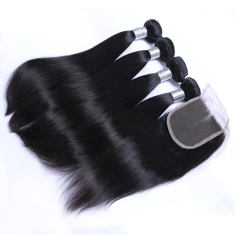 Straight Brazilian Hair Bundle With Closure,Virgin Human Hair Bundles With Closure, Human Hair Weave Bundle With Closure