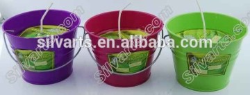 different size colored tin buckets citronella candle