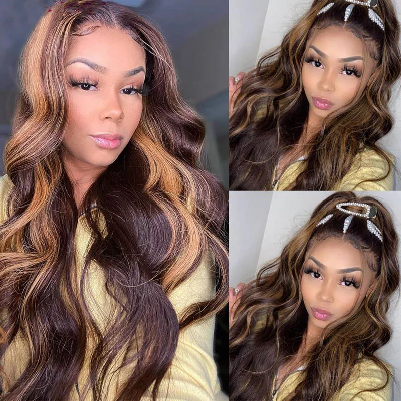 13*4 Lace Front Human Hair Wigs Highlight Ombre Straight Lace Frontal Wig Brazilian Remy Human Hair Middle Wig