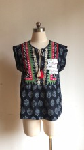 Round Neck with Loose Cotton Voile Printed Blouse