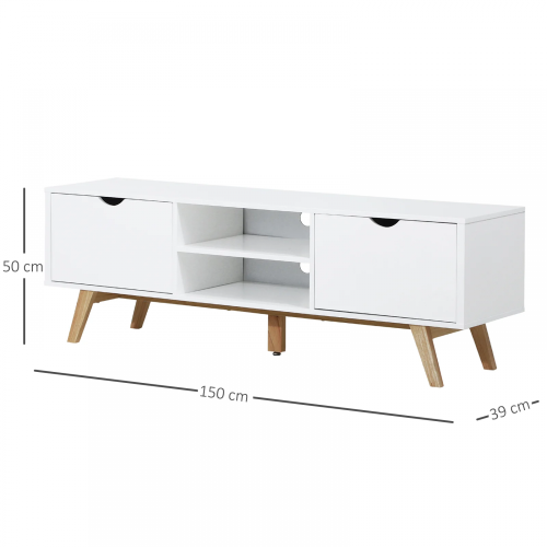 Wood White TV Stand Storage Cabinet