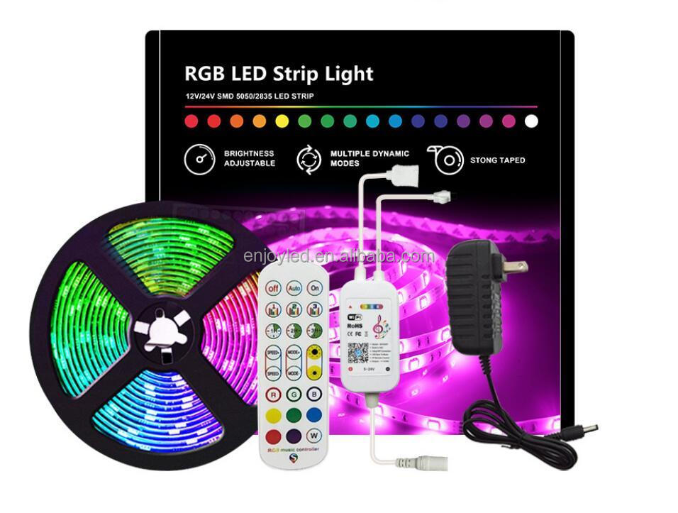 Smart Amazon Alexa Google Home Tuya Wifi BT IP65 Flexible Waterproof Addressable LED Luces Neon 5050 Rgb Kits Led Strip Lights