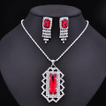 Red Rhinestone Party Necklace Earring Jewelry Set