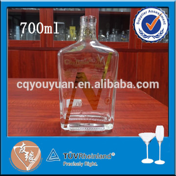 gold decaled transparent custom liquor bottle 700ml