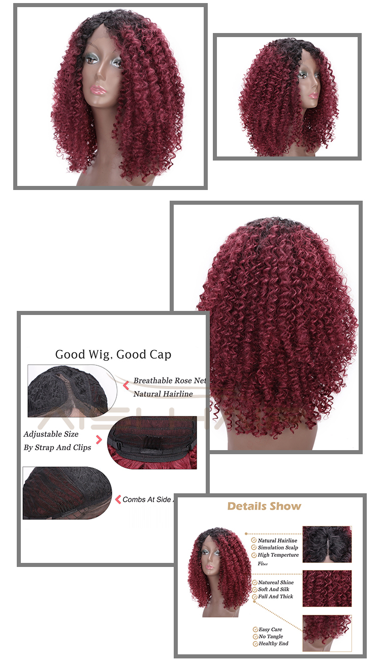 Aisi Hair Medium Long Ombre Red Dark Root Wig Afro Kinky Curly Lace Frontal Wig Synthetic Lace Front Hair Wigs For Black Women