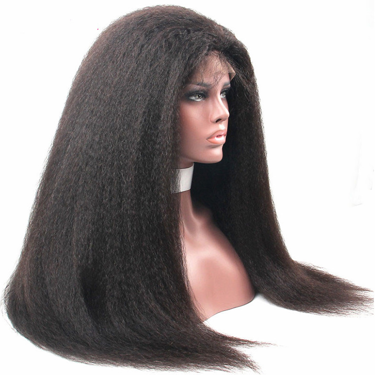 Kinky straight full lace wig virgin brazilian yaki human hair wig with baby hair for black woman human hair wig