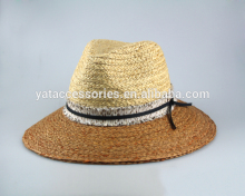 Ladies double color raffia braid fedora hats, summer hat with nice trimming