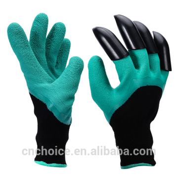 Nylon+latex work gloves for garden digging planting with claws on right hand