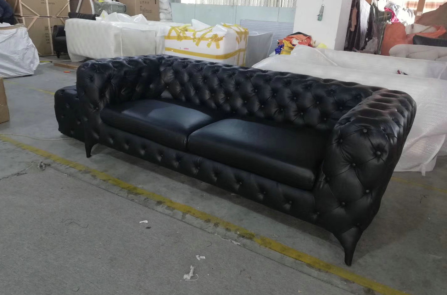 Hotel Furniture  Modern Luxury Design Windsor Three Seater Sofa Tufted Chesterfield Couch by leather