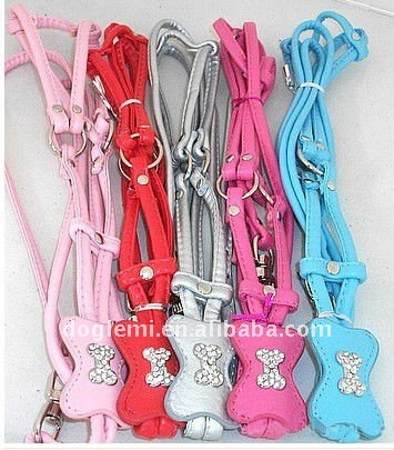 PU leather rhinestone dog harness set