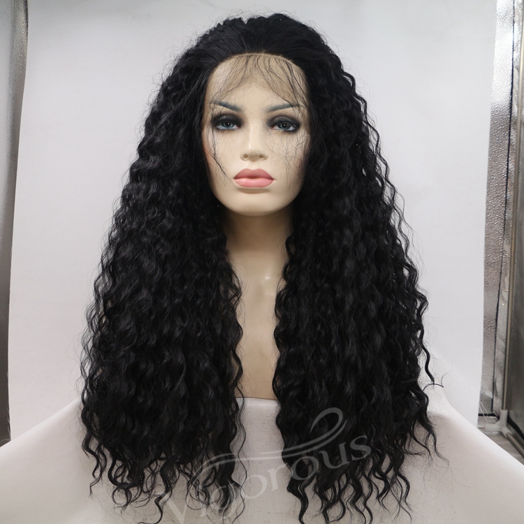 Vigorous mono long premium high quality afro kinky curly wholesale black women synthetic hair wigs lace front