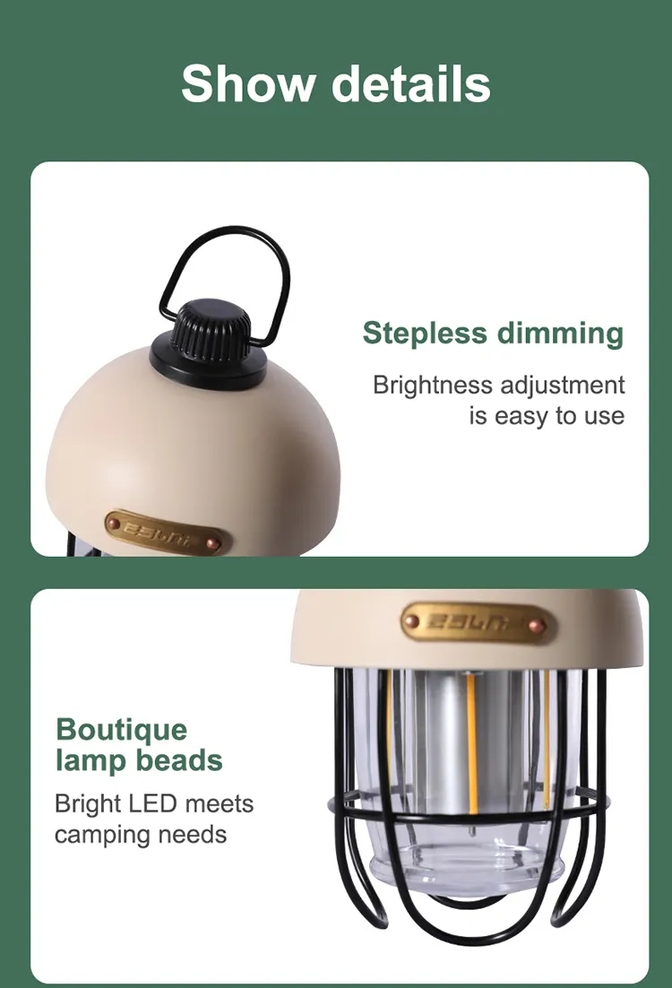 Retro LED Solar Camp Light with Built-in 18650 Battery