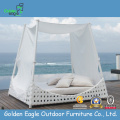 White rattan outdoor side sunbed with canopy