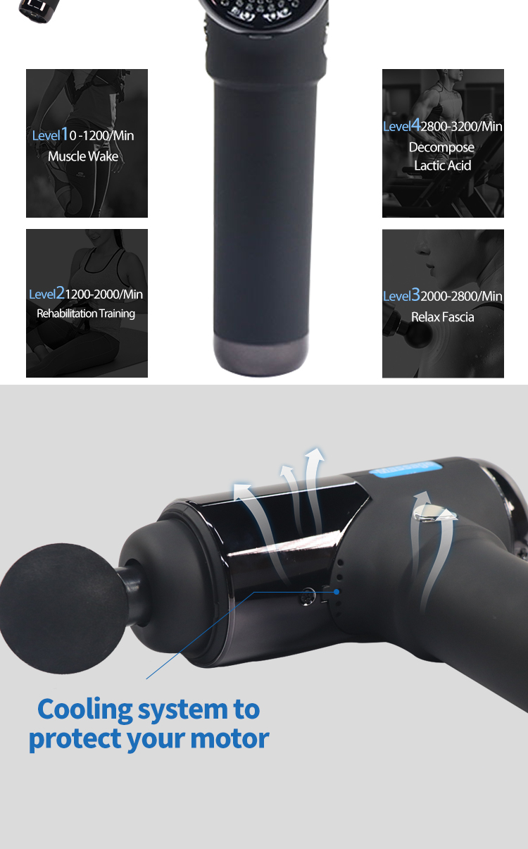 Portable deep tissue percussion adjustable muscle sports massage gun with 6 heads