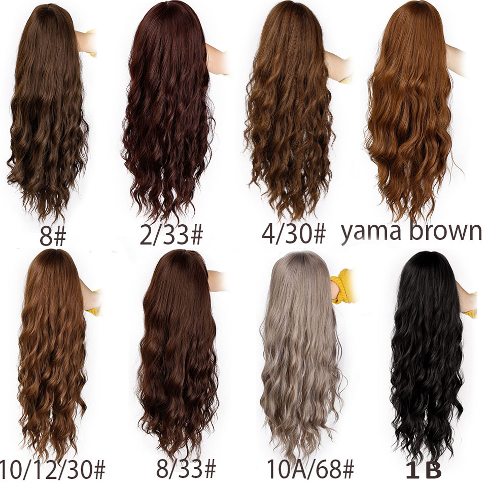 Vigorous Synthetic Long Gray Wigs with Bangs Water Wave Heat Resistant Black Brown Pink Purple Cosplay Wigs for Women