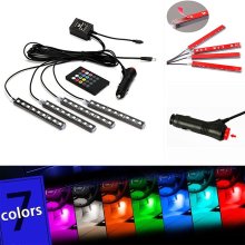 CAR Interior Under Atmosphere Lights SMD5050 RGB Waterproof LED Strip Kits with Remote/Voice Control