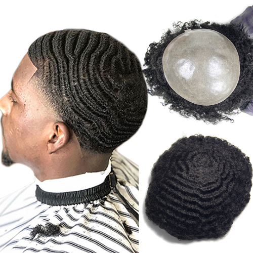 Custom fashion natural afro curl pu skin top toupees, 100% brazilian human hair toupee for men, afro men toupee for black men