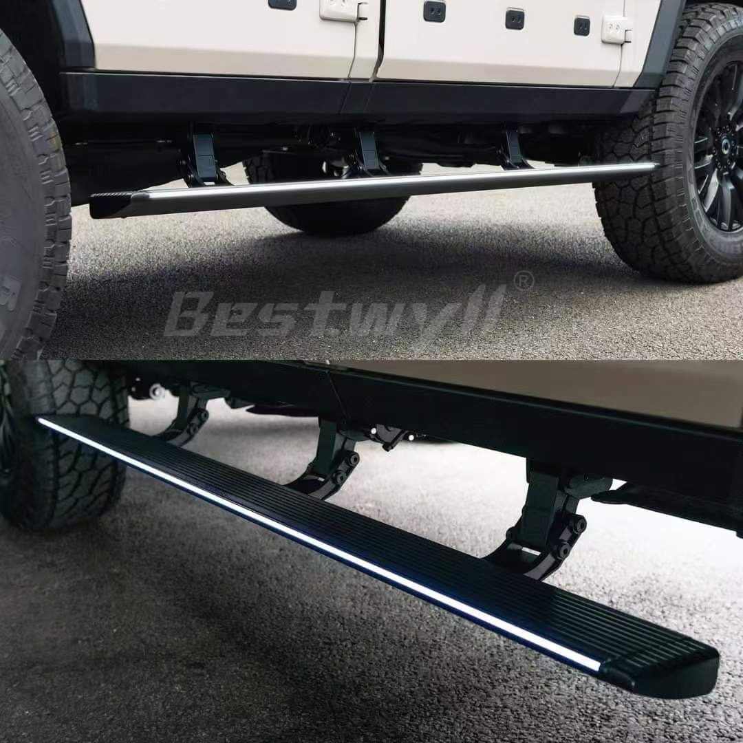 6-Bracket Automatic Electric Side Step Running Boards With Lights – OBD Powered – Fits Ineos Grenadier – Aluminum, 300+ Lbs Capacity