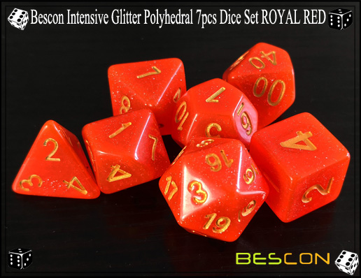 Bescon Intensive Glitter Polyhedral 7pcs Dice Set ROYAL RED-3