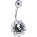 Crystalline Gem Skull and Crossbones Logo Flower Belly Ring