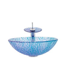 Blue Transparent Tempered Glass Bathroom Vanity Basin