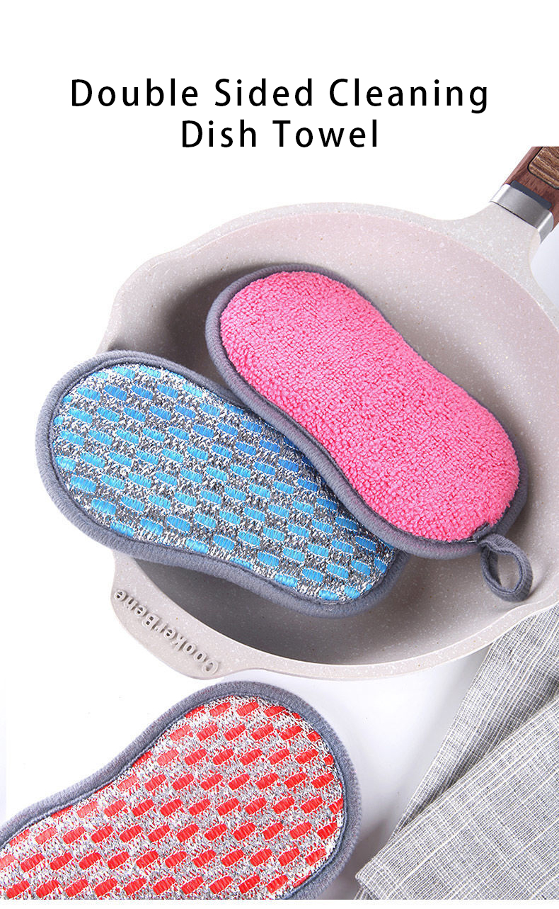 Topwill Double Sided Cleaning Sponge Kitchen Wash Dishes Scourer Pan Brush Microfiber Sponge Kitchen Cleaning