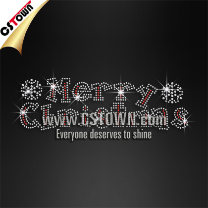 Merry christmas iron ons custom rhinestone motifs patterns for christmas decoration