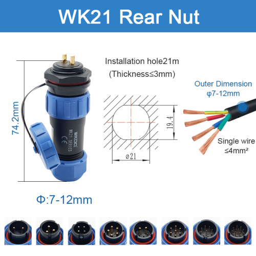 WK21 SP Series Cable Mount Waterproof Rear Nut Connector