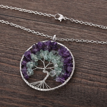 Tree of Life Pendant for Necklace Amulet Crystal Quartz 7 Chakra Meditation Gemstones Charms Peace Family Gifts