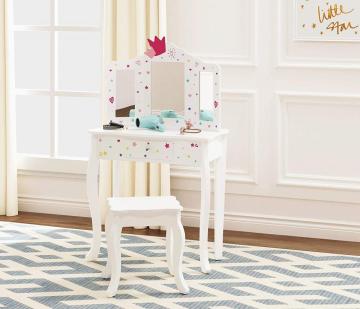 Tri-folding Mirror Desk for Girls Dressing Table