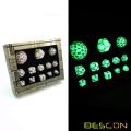 Bescon Super Glowing in Dark Full Polyhedral RPG Dice Set 13pcs D3-D100, Luminous 100 Sides Dice set