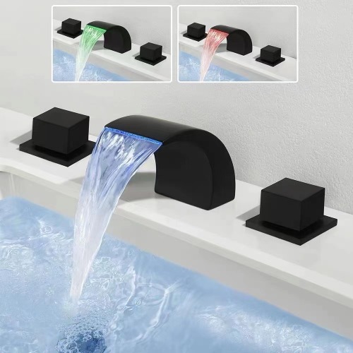 Deck Mounted Double Handle Colorful Led Bathroom Basin Faucet Waterfall Wash Basin Mixer Faucet