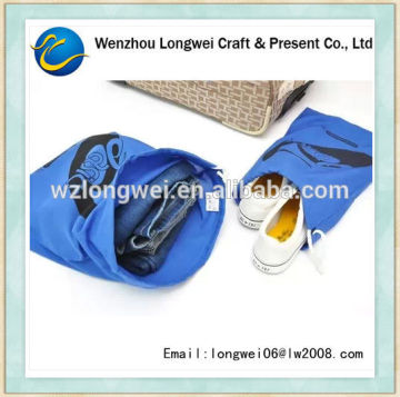 black logo non woven shoe bag/non woven drawstring shoe bag