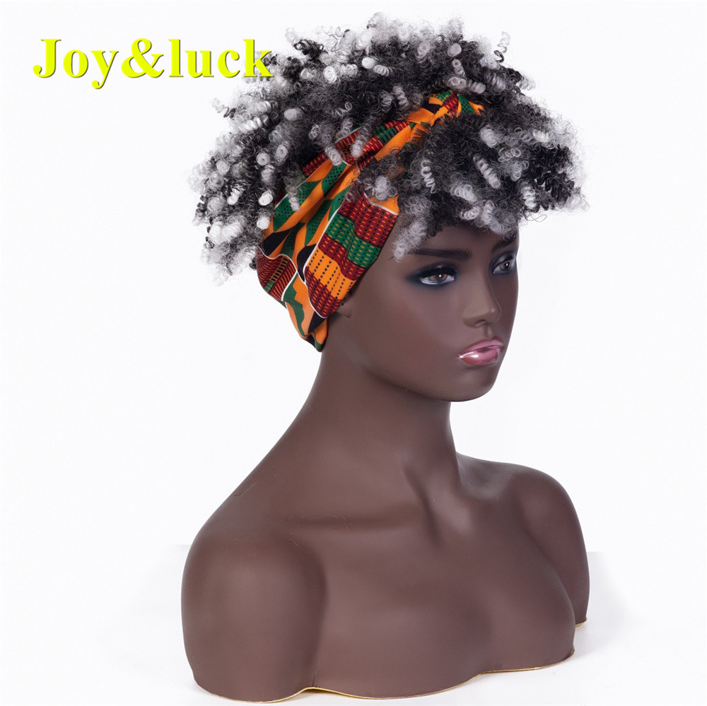 Women's Wholesale  Scarf Wigs For African Beige Hairband Black Hair Short Afro Kinky Curly Headband Wig Synthetic Hair Wigs