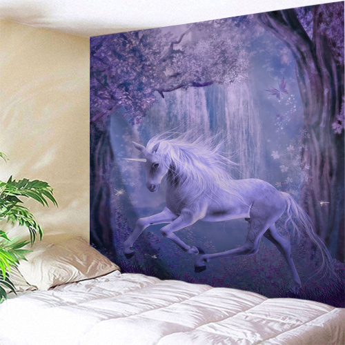 Unicorn Purple Tapestry Animal Wall Hanging Tree Flower Dreamy Tapestry for Livingroom Bedroom Home Dorm Decor