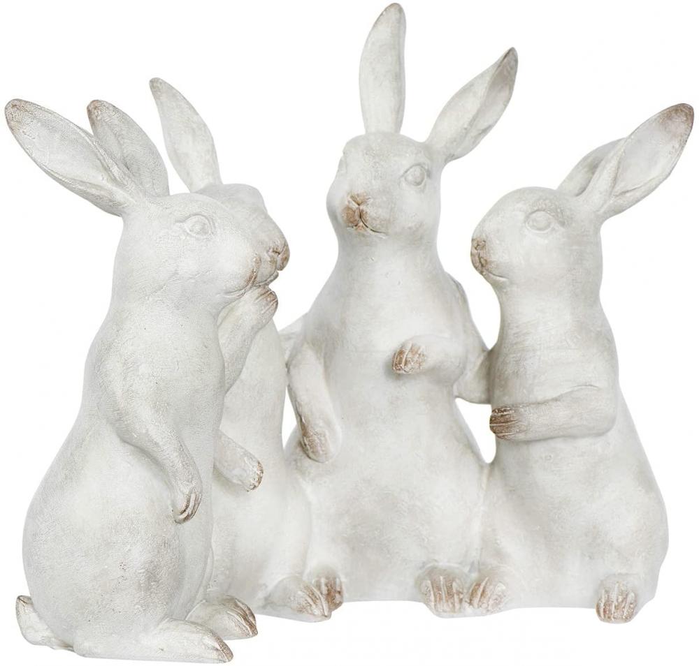 Angka Kuartet Polyresin Bunny Whitewashed