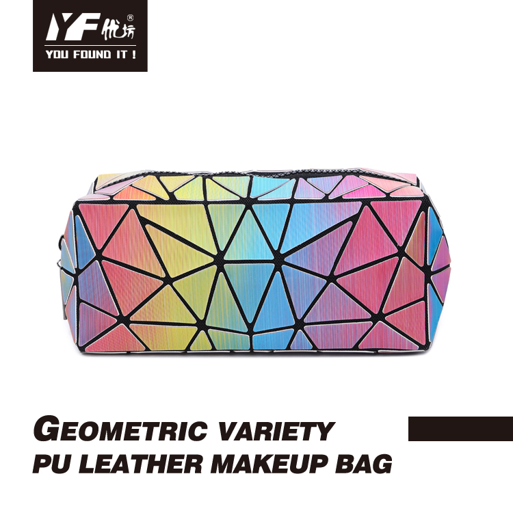 Geometric design changable color PU makeup bag