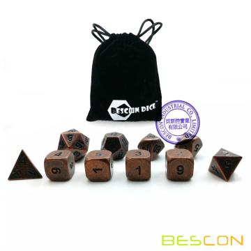 Bescon 10pcs / set conjunto de dados de D &amp; D poliedro de metal sólido de cobre antiguo, juego de rol de rol de metal de cobre antiguo dados 7 + 3 D6s extra &#39;