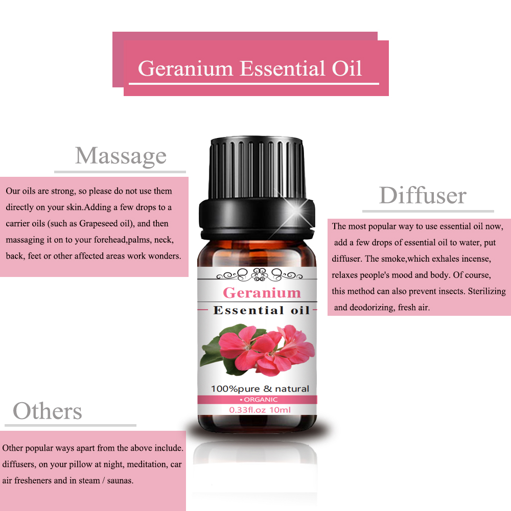 10ml geranium muhimu mafuta ya kiwango cha juu asili muhimu mafuta aromatherapy mafuta