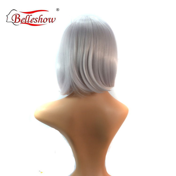 Hot sell wholesale bob wig style synthetic fiber hair bobo head student head lady silver white wig head set wigs